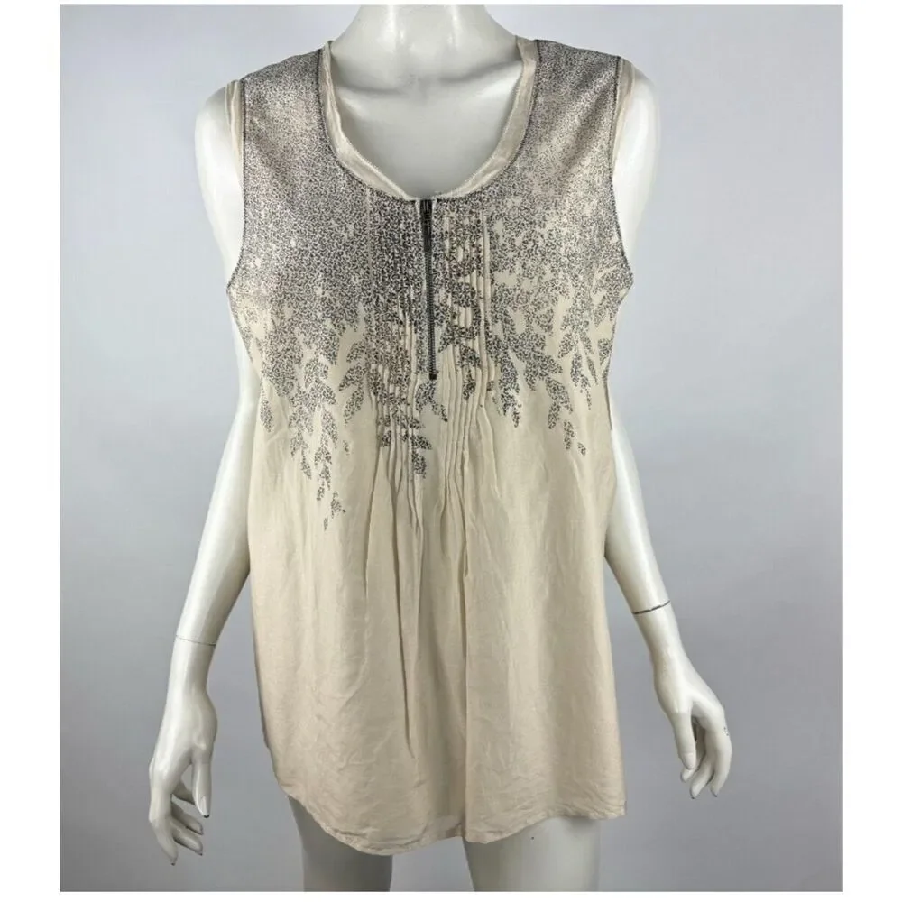 Coldwater Creek Cotton/Silk Blend Sleeveless Top, M boho, hippie, mature summer